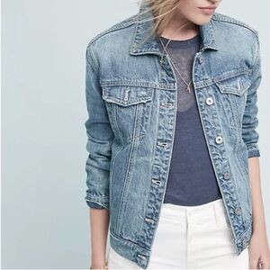 ATHROPOLOGIE Pilcro and the Letterpress Denim Jeans Jacket in Light Wash Blue XS